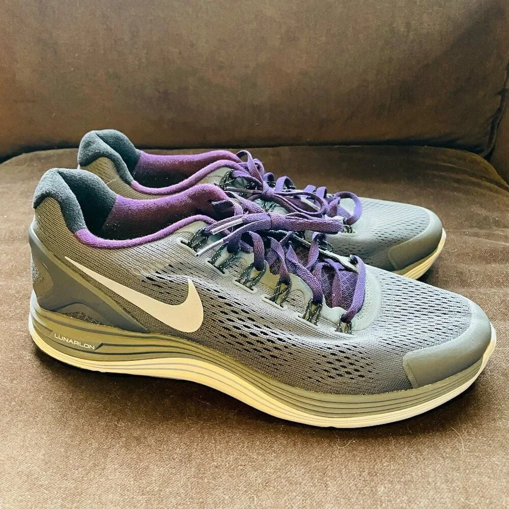 RARE Size 10.5 US - Nike LunarGlide+ 4 Wolf Grey Purple Volt Insoles 44.5 EUR